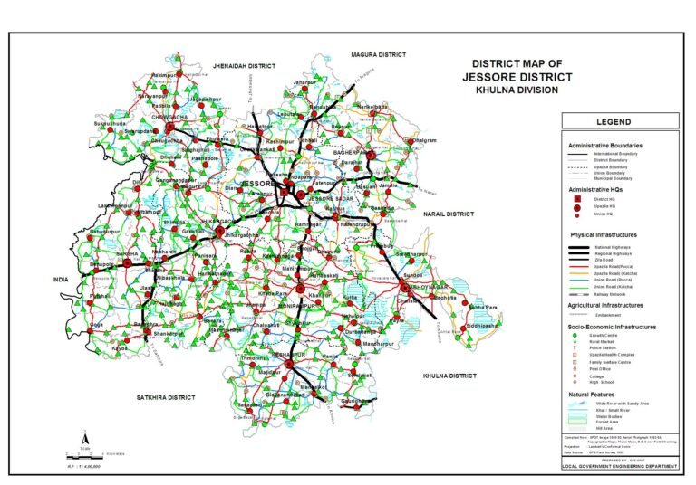 যশোর জেলার মানচিত্র - রাস্তার ম্যাপ, Jessore District, Jashore District Map - Road Map 1